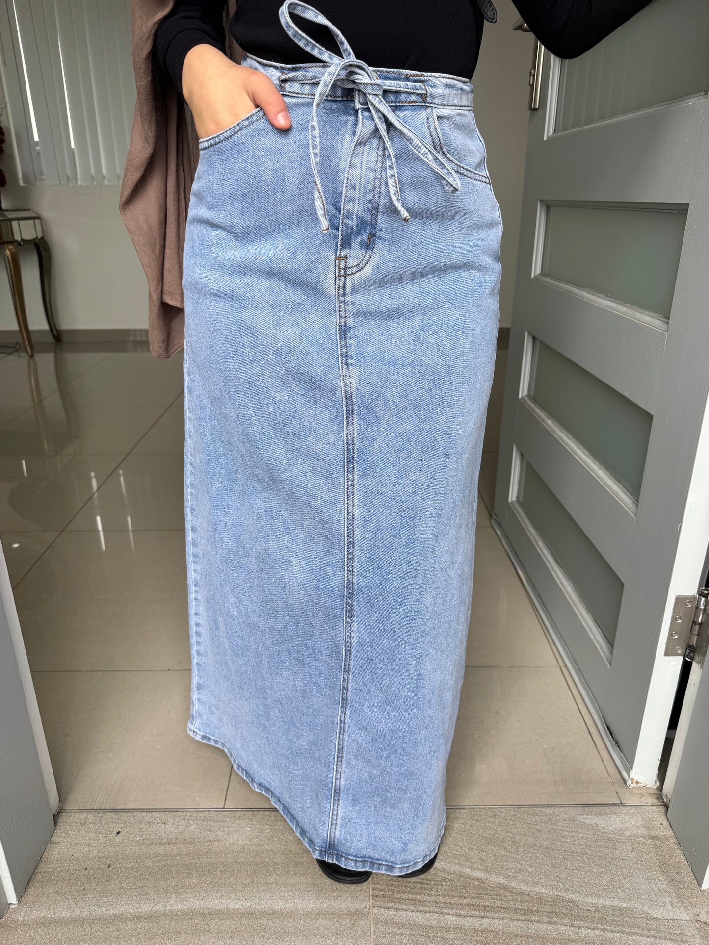 Tie Denim Skirt